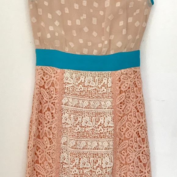 Anthropologie Champagne and Strawberry Parisian Lace Dress